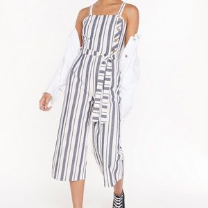 Nasty Gal Stripe Linen Cropped Jumpsuit - Blue